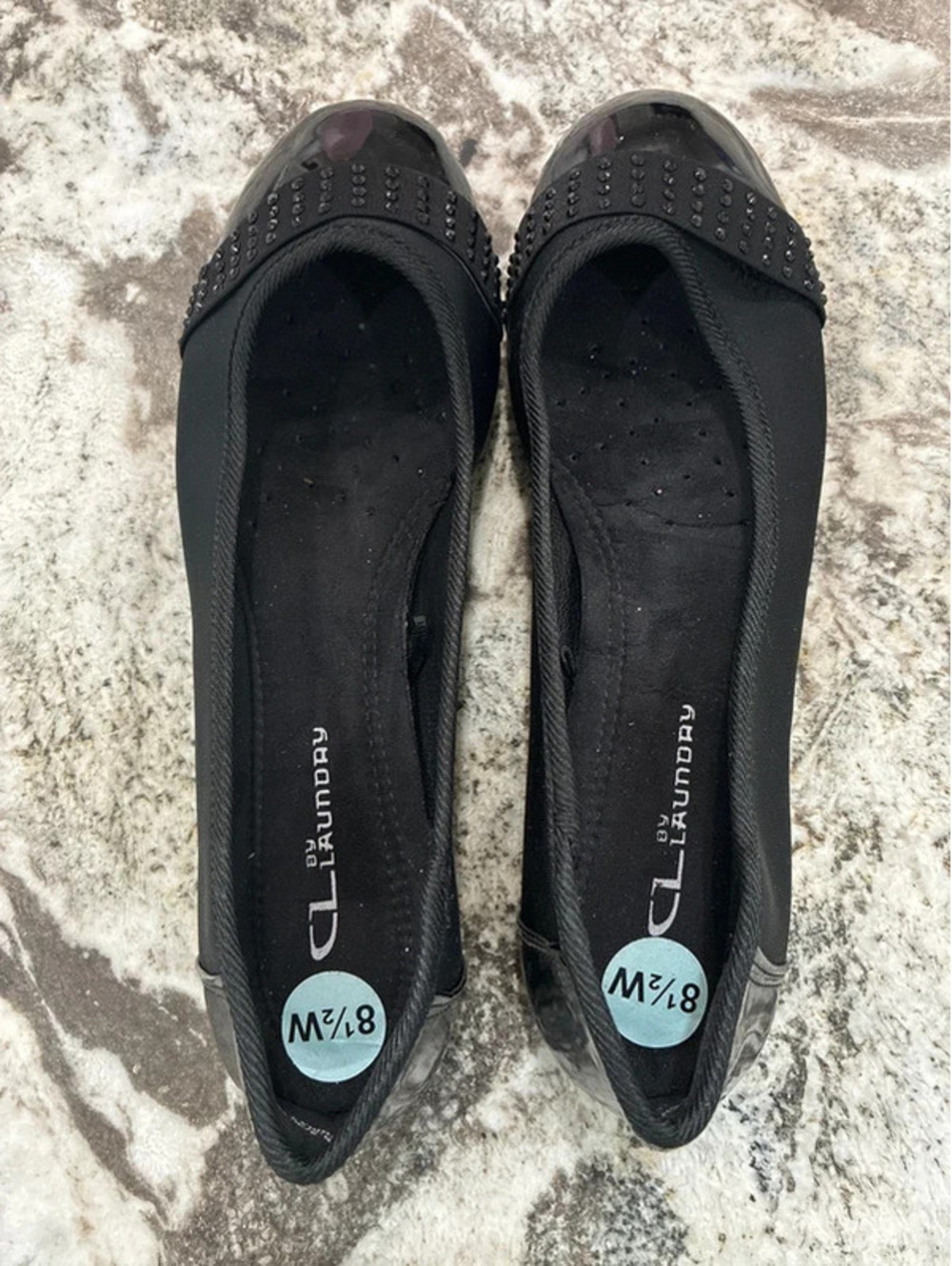 CL by Laundry Women's Black Studded Cap Toe Ballet Flats Size 8.5